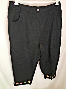 WOMENS BLACK QUACKER FACTORY PURSE CAPRI PANTS LINEN BLEND SIZE 1X  32-40X21 - Picture 1 of 3
