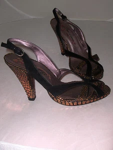 POETIC LICENCE SIZE 6.5 WOMENS SHOES SEXY HIGH HEEL BLACK GOLD LEATHER NIB - Picture 1 of 4