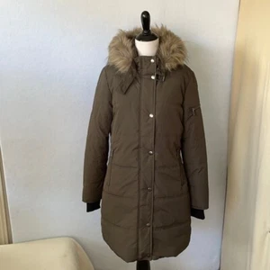 Maralyn & Me Faux Fur Hood Long Brown Puffer Coat, Size Large - Picture 1 of 12