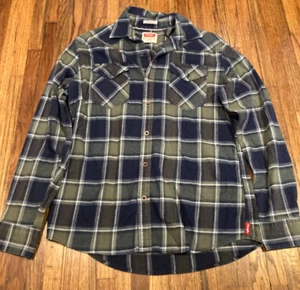 Men’s Wrangler Button Up Plaid Shirt Medium Blue Green Fall Winter Western - Picture 1 of 3