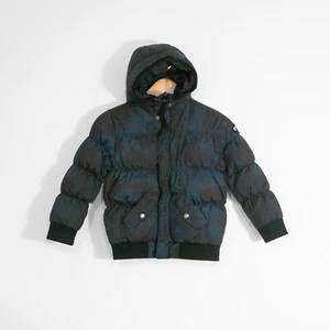 Appaman Down Puffer Jacket Boys Size 7 - Camo Pattern Hooded Full Zip Black Blue - Picture 1 of 6