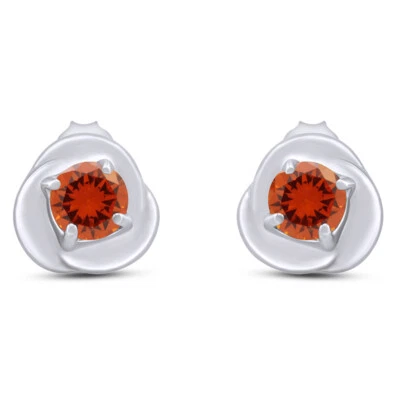 Aretes simulados con nudo de amor con piedra de nacimiento enchapados en oro blanco de 14K plata 925 Foto 1 de 4