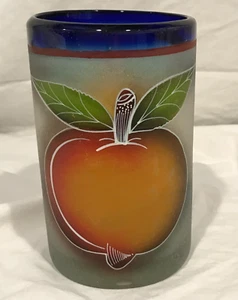 Mexican Hand Blown Frosted Glass tumbler Hand Painted Mixed Fruit Sangria - Picture 1 of 7