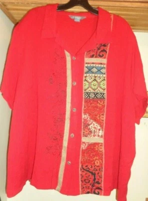  KORET ROJO PATCHWORK/BORDADO TEJIDO CON BOTONES CHAQUETA CHAQUETA NUEVA 2X/3X Foto 1 de 4