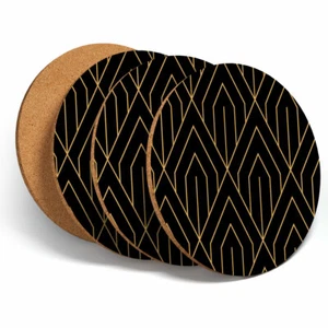 4 Set - Deco Pattern Gold Abstract Coasters - Kitchen Drinks Coaster Gift #12687 - Picture 1 of 4
