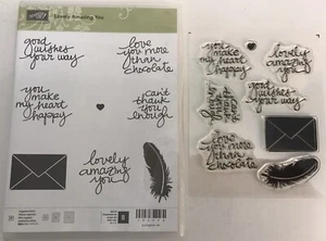 Stampin' Up LOVELY AMAZING YOU Stamp Set PHRASES with Feather Letter & Heart - Picture 1 of 3