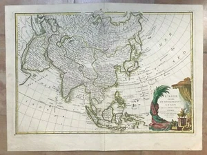 ASIA 1762 Jean JANVIER GRANDE ANTICA MAPPA INCISA A COLORI XVIII SECOLO - Foto 1 di 8