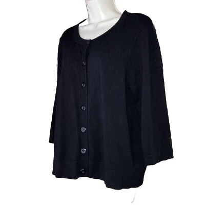 Женский черный кардиган Leo & Nicole с рукавом 3/4 PXL на пуговицах спереди свитер топ - Изображение 1 из 4