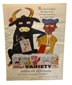 Kelloggs Cereal Vintage Print Ad 50s Variety Pack Brave Bull Bullfighter - Picture 1 of 5