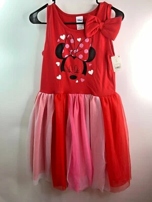 Vestido DISNEY Minnie Mouse XL 14 16 Tul ROJO Rosa Corazones NUEVO Foto 1 de 4