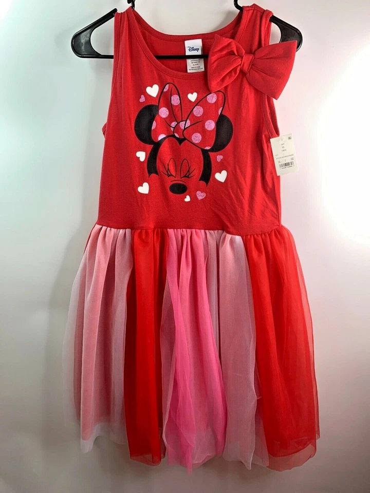 Disney Minnie Mouse Tulle Dress Red Pink Hearts 14/16
