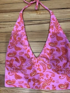 PACSUN LA Hearts Women’s Size Medium Terry Cloth Halter Crop Top Pink/Orange - Picture 1 of 3