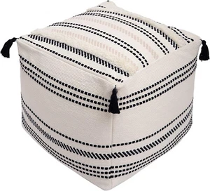 Unstuffed Square Pouf Cover Ottoman Moroccan Foot Stool Rest w Tassels 18x18x16 - Picture 1 of 6