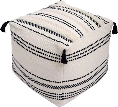 Unstuffed Square Pouf Cover Ottoman Moroccan Foot Stool Rest w Tassels 18x18x16 - Image 1 of 4