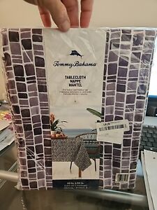 TOMMY BAHAMA GREY GEOMETRIC STYLE TABLECLOTH 60" x 102" OBLONG INDOOR/OUTDOOR