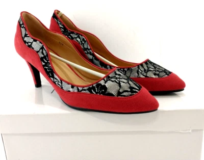 Monroe & Main womens dress pump shoe size 9.5 M Red w/black lace accent NEW - Image 1 of 4