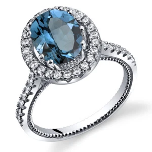 Anillo London Blue Topacio Halo Milgrain Plata Esterlina 2,25 quilates Tallas 5 a 9 - Imagen 1 de 2