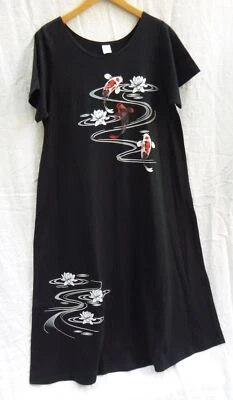 Hand painted dress Koi Fish water lily design one med  Vintage 90's - Image 1 of 4