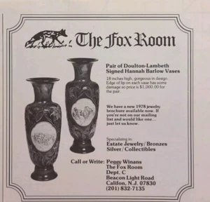 Doulton-Lambeth Signed Hannah Barlow Vases Califon NJ Vintage Print Ad 1979 - Picture 1 of 4