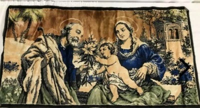 Vintage Italian Tapestry Holy Family Mary Baby Jesus Joseph Wall Hanging - Image 1 of 4