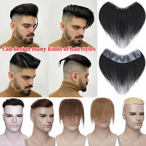 Men 100% Human Hair Replacement System Hairpiece Skin PU Base Toupee Black/Brown
