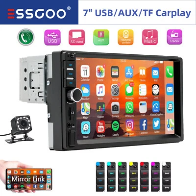 Autoradio 1 DIN 7 Zoll Apple Carplay Android Auto Bluetooth USB AUX TF EQ Kamera - Bild 1 von 4