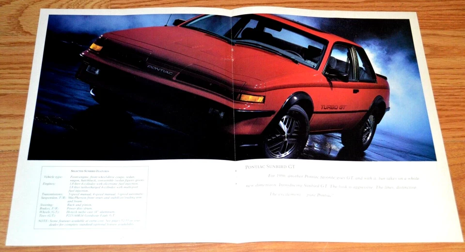 Pontiac Sunbird Turbo GT 1986 plegable anuncio original distribuidor anuncio impreso 86 Foto 1 de 1