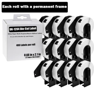 12Rolls White Multi-Purpose Address 400P/R Labels DK-1204 for Brother 0.66"x2.1" - Picture 1 of 11
