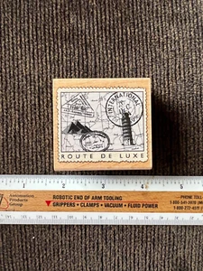 ROUTE DE LUXE POSTAGE STAMP Rubber Stamp FROM HERO ARTS USED 2” X 2” - Picture 1 of 4