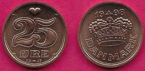 DÄNEMARK 25 ERZ 1998 LG-JP UNC MARGRETHE II, GROSSE KRONE TEILT DATUM OBEN - Bild 1 von 1