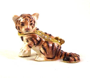 Shrew Tigress Pewter Bejeweled Hinged Miniature Trinket Box Kingspoint - Picture 1 of 3