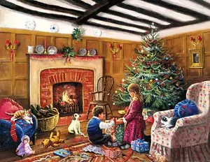 Rompecabezas Sunsout; Regalos matutinos de Navidad; arte de Kevin Walsh; 1000 piezas - Imagen 1 de 1