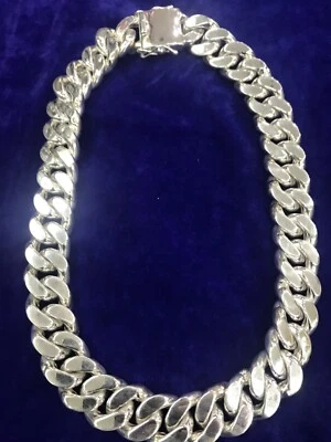 24 " Pesante Grosso Motociclista Cubano Barbazzale Catena Argento 925 UOMO - Immagine 1 di 4