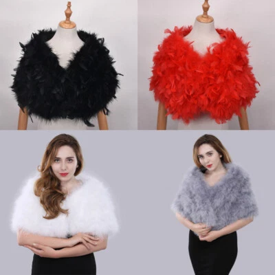 Real Ostrich Feather Fur Shawl Shrug Cape Wraps For Bride Wedding Party - Image 1 of 4