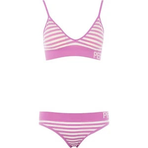 PEPE JEANS Pink Striped Bra & Brief Set Size UK L - Picture 1 of 2
