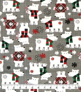 2 YDS UNCUT SUPER SNUGGLE FLANNEL FABRIC POLAR BEARS IN SWEATERS JOANN NEW - Picture 1 of 2