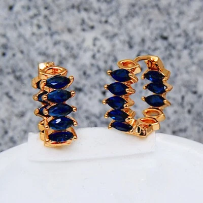 Dameohrringe charismatische Ohrringe vergoldet Gold K18/750er blaue Saphir Topas - Bild 1 von 3