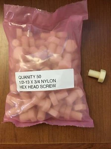 1/2-13 x 3/4" Hex Cap Screw Unslotted Nylon Bolt Fastener Lot Of 50 - Picture 1 of 9
