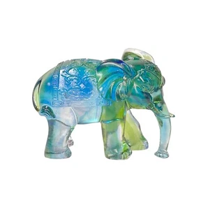 Green Blue Mix Crystal Glass Fengshui Fortune Long Trunk Elephant Statue ws3641B - Picture 1 of 10