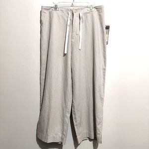 Lee Womens 10P Mid Calf Capri Linen Cotton Tan Snap Back Pockets Zip Button NEW - Picture 1 of 11