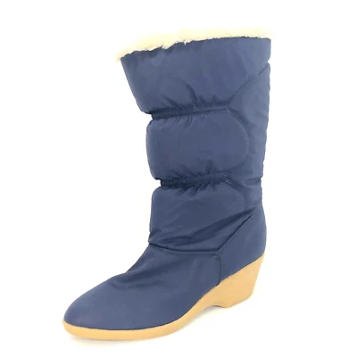 DEXTER Mujer Botas de Nieve 10 Invierno Azul Alto Forrado Impermeable Nylon Tacón Zapatos Foto 1 de 4