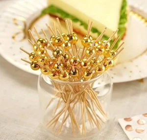 100 PCS Fancy Toothpicks for Appetizers Gold Cocktail Picks for Party USA SHIP - Picture 1 of 3