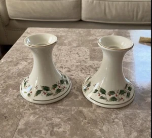 Candle Holders  Christmas. Holly Holiday by FINE CHINA OF JAPAN Candle holders ( - Picture 1 of 3
