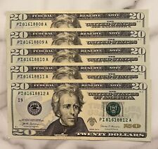 NEW Uncirculated TWENTY Dollar Bills Series 2017A $20 Sequential Notes Lot of 5