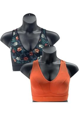 Paquete de 2 sujetadores de ocio Rhonda Shear de malla frontal tropical/ámbar Foto 1 de 3