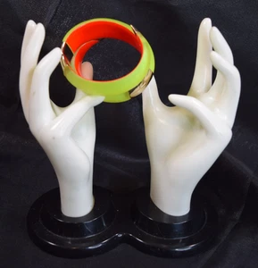 Alexis Bittar Lucite Neon Yellow Orange Dual Hinged Spiral Cuff Bracelet Rare - Picture 1 of 10