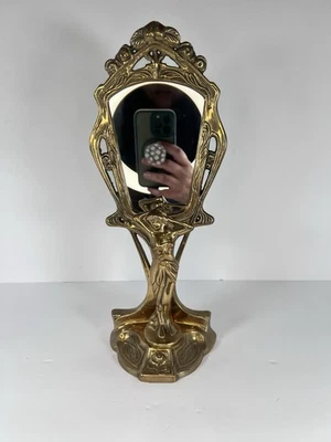 Art Nouveau cast Brass Mirror Stand with Lady Figurine 11- 7/8" tall - Image 1 of 4