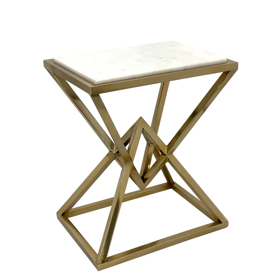 52cm Solid Stainless Steel Silver Side Table Metal Blue Chalcedony Finish Modern - Image 1 of 1