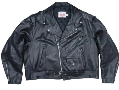EXCELLED VINTAGE MOTORCYCLE JACKET MOTO  54 HEAVY LEATHER USA MADE JACKET COAT - Image 1 of 4