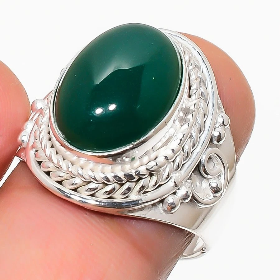 Anillo de plata esterlina 925 hecho a mano con piedras preciosas de ónix verde joyería de todos los tamaños para regalo Foto 1 de 1